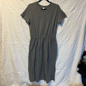 Old Navy Heather Gray Waist-Defined Slub-Knit Tee Shirt Dress, Size L